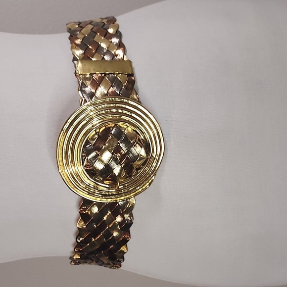 Vintage Gold Bronze Pewter Woven Belt Gold Toned Unique Circular Pivot Buckle - Picture 5 of 14